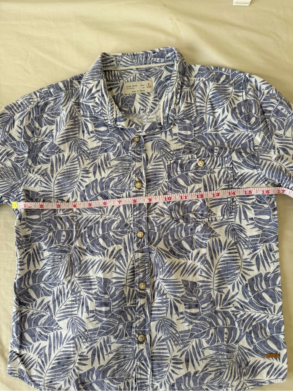Zara Boys White Button-Down with Blue Leaf Print // size 9 - Picture 8 of 12
